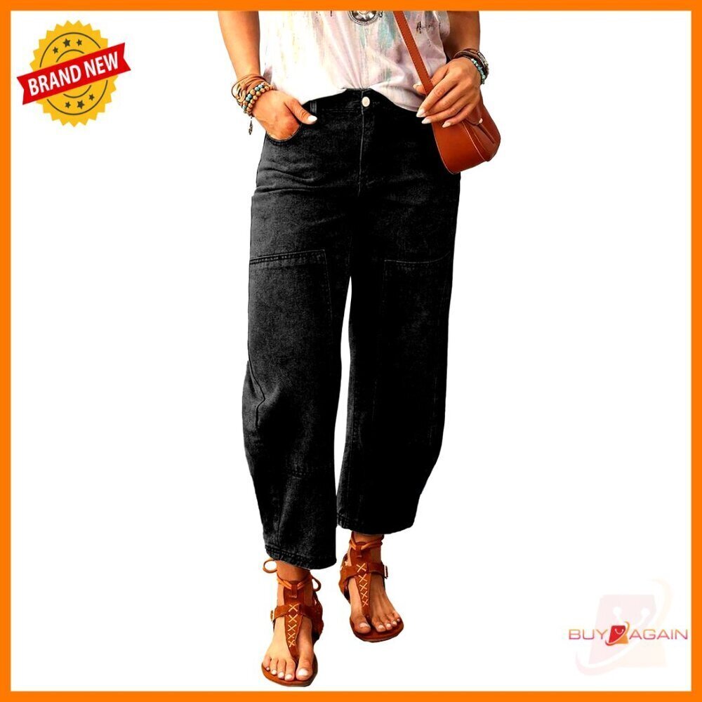 Barrel Jeans Wide Leg High Waisted Cropped Relaxed Fit Stretch Denim Ankle Pants